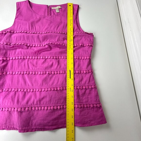 Banana Republic Top Women 14 Sleeveless Pink Pom Pom Lace Trim Cotton Blouse - Picture 11 of 14